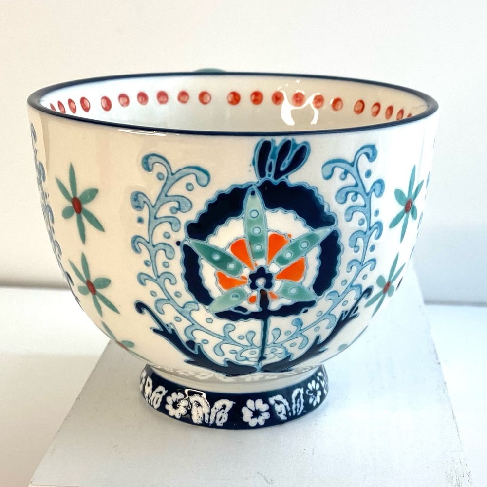 Potter's Studio Coffee Tea Mug Cup Footed Hand Painted Flowers Blue Red